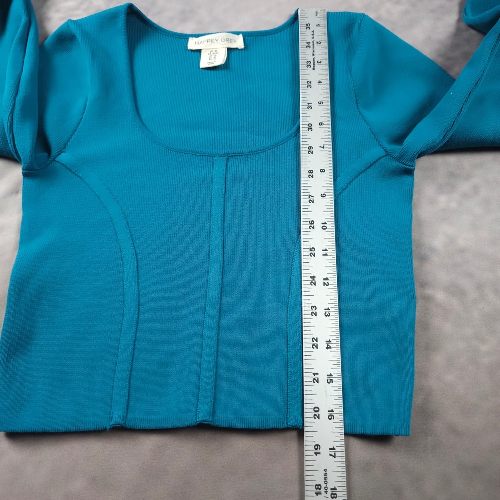 Happily Grey Corset Crop Top Ribbed Long Sleeve Going Out Teal Medium - Picture 6 of 9
